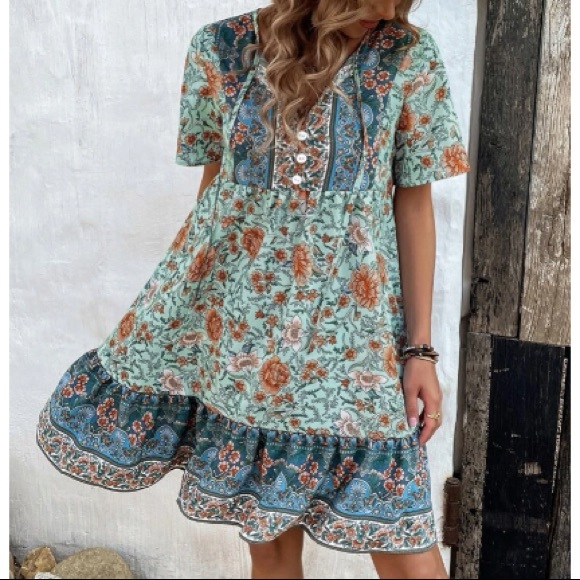 Boho floral print mini dress - Picture 5 of 12